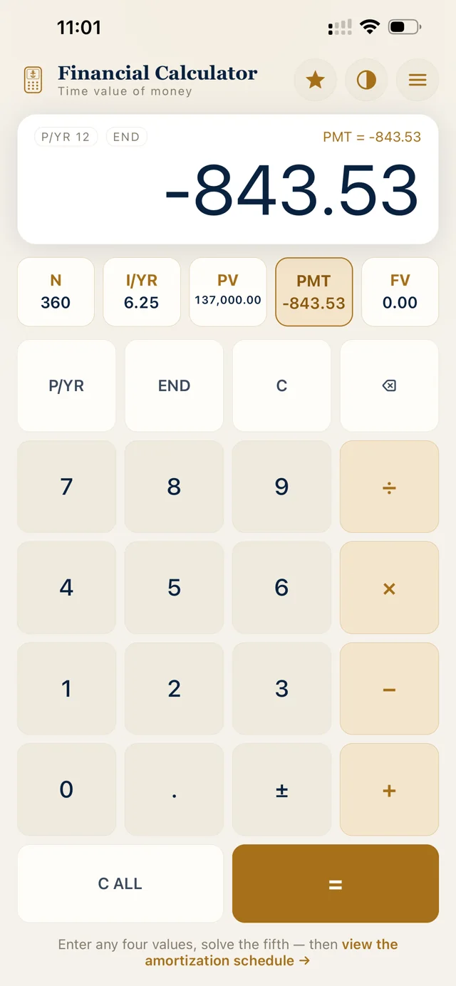 NoteHarbor Calculator solve screen