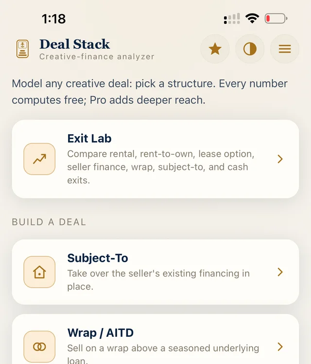Deal Stack home screen